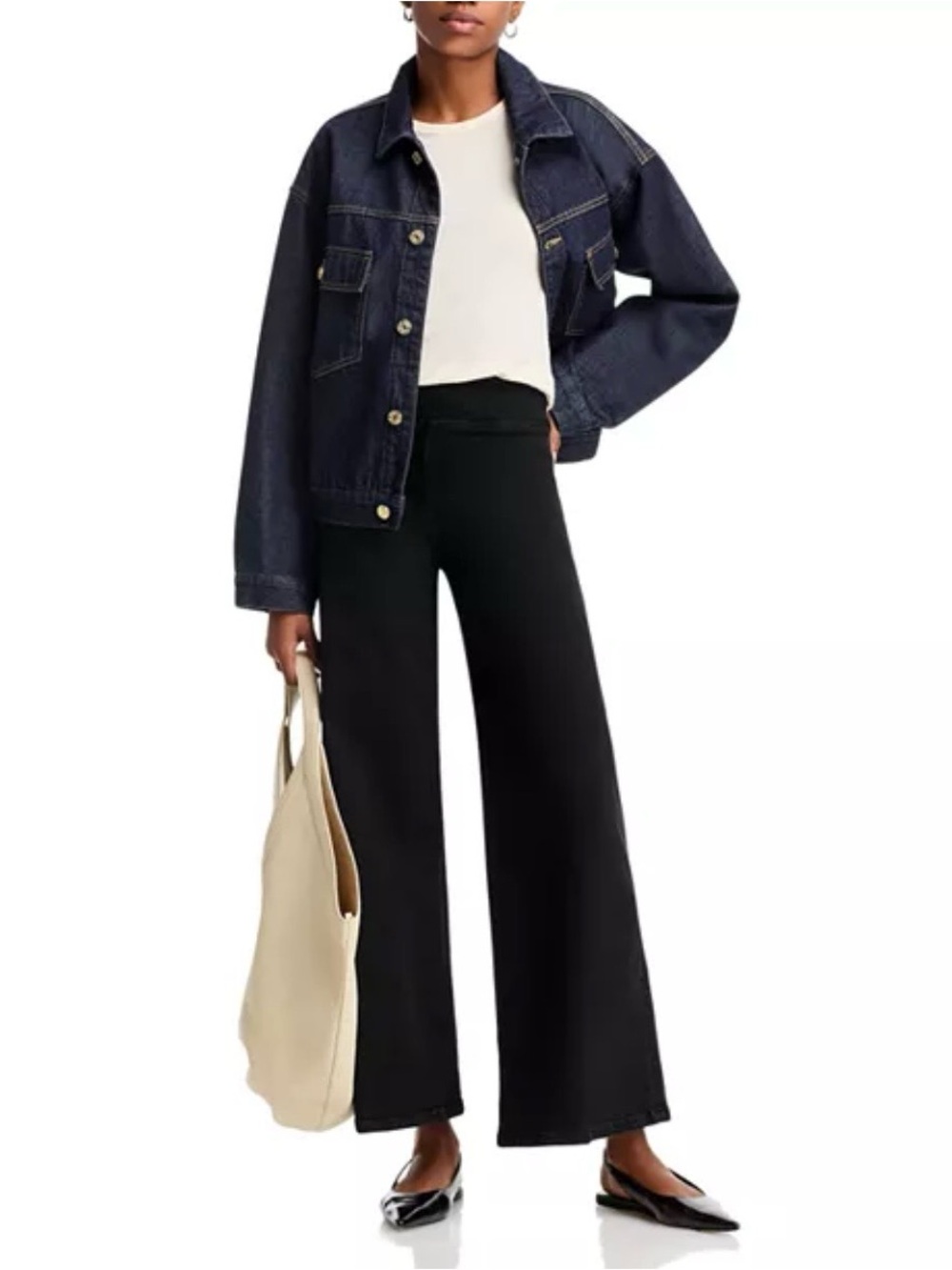 FRAME Jet Set Slim Palazzo Pull-On Jeans High Rise Juniors Sz 1 Black Wide Leg